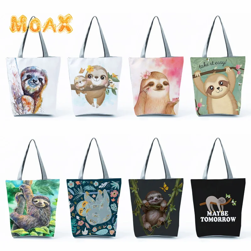 

Cartoon Sloth Print Women's Shoulder Bags Customizable Large Capacity Ladies Shopping Bag School Teacher Handbag Travel Tote Bag