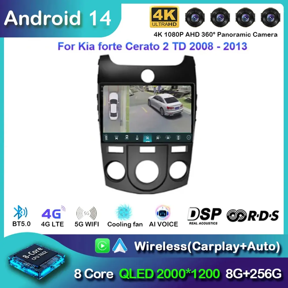 Android 14 автомобильный радиоприемник мультимедийный видеоплеер навигация GPS для Kia