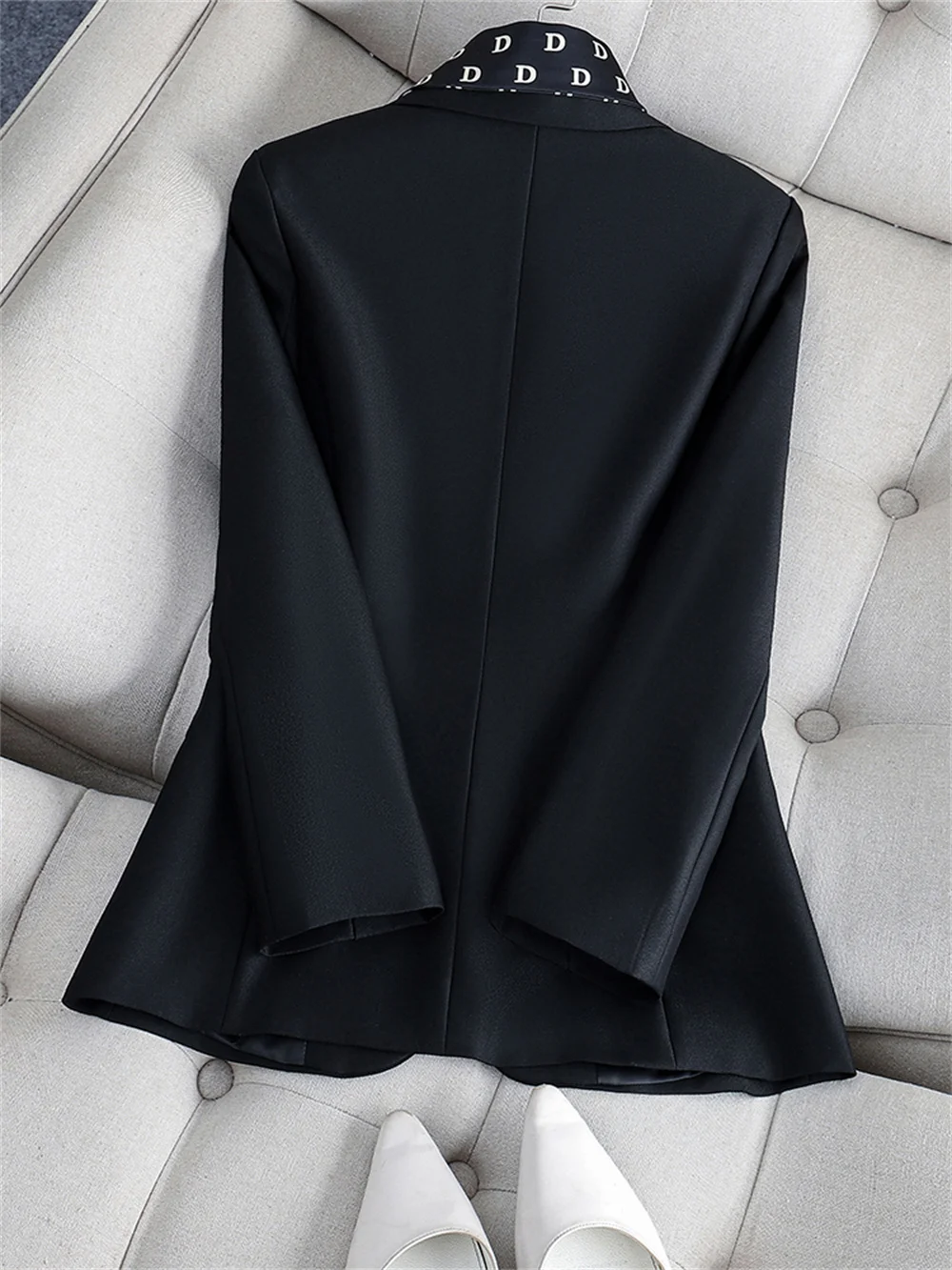 Women 2 Piece Set 2023 New Lady Coffee Black Long Sleeve with Scarf Pant Suit Elegant Formal Blazer + Trouser Business Suit Set