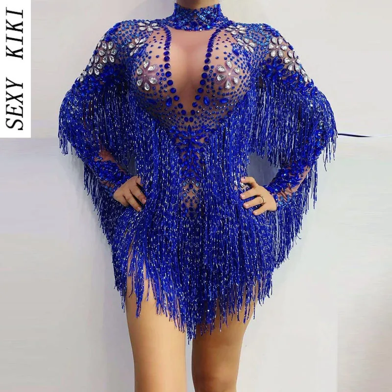 2022 New Rhinestone Mesh Elastic Sexy Slim Jumpsuit Performance Costume Dance Costume