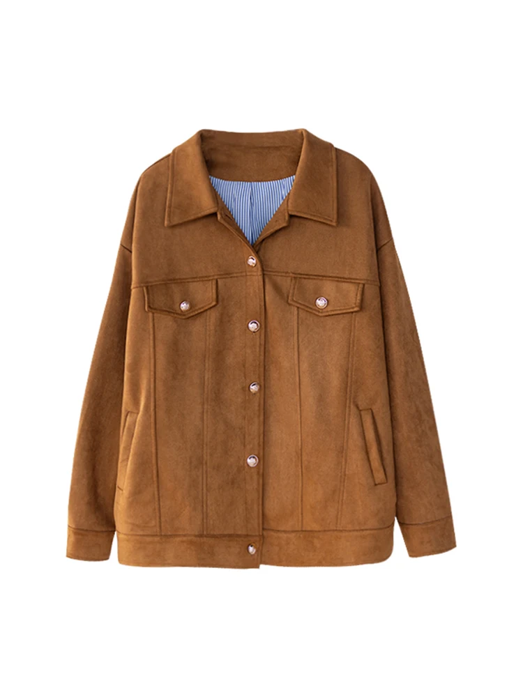 Коричневая замшевая короткая верхняя одежда Maillard для женщин осень 2023 новая