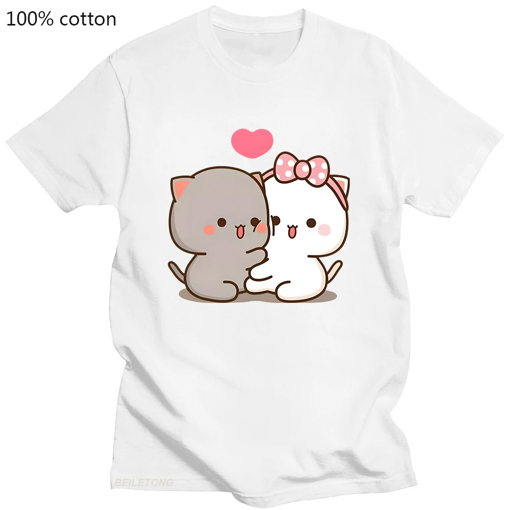 

Peach Cat Kawaii Cartoon Print Women T Shirt Summer Fashion 90s Camiseta Mujer Tshirt White Tops 100% Cotton Short Sleeve Shirts