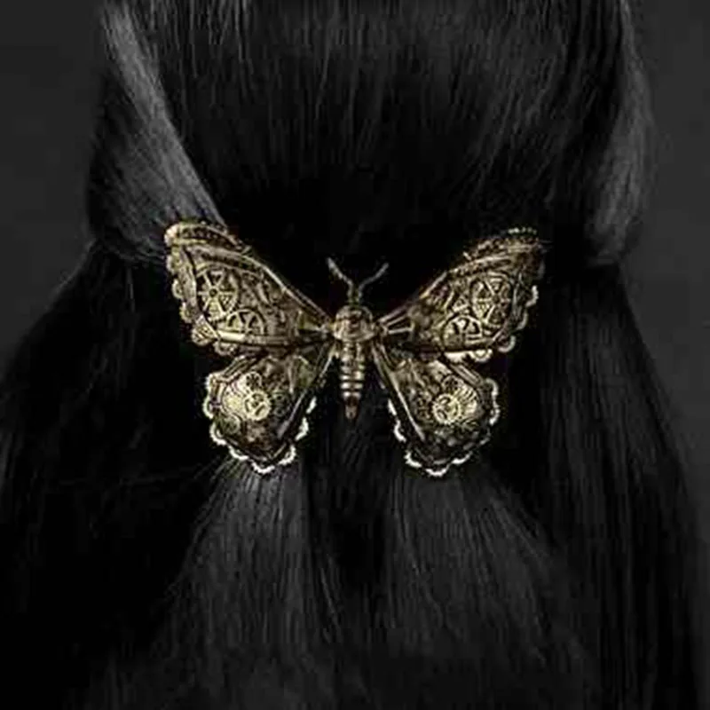 Vikings Steampunk Butterfly Hair Clip Accessories For Women 2022 Fashion Oversized Mechanical Goth Retro Moth Hair Jewelry Femme