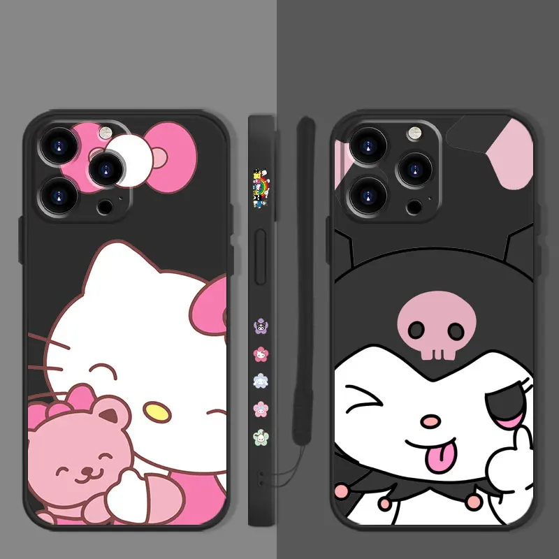 

Smile Hello Kitty Kuromi Big Head Square Liquid Candy Case For Apple iPhone 14 13 12 11 Pro Max 13 12 Mini XS XR X 7 8 6 6S Plus