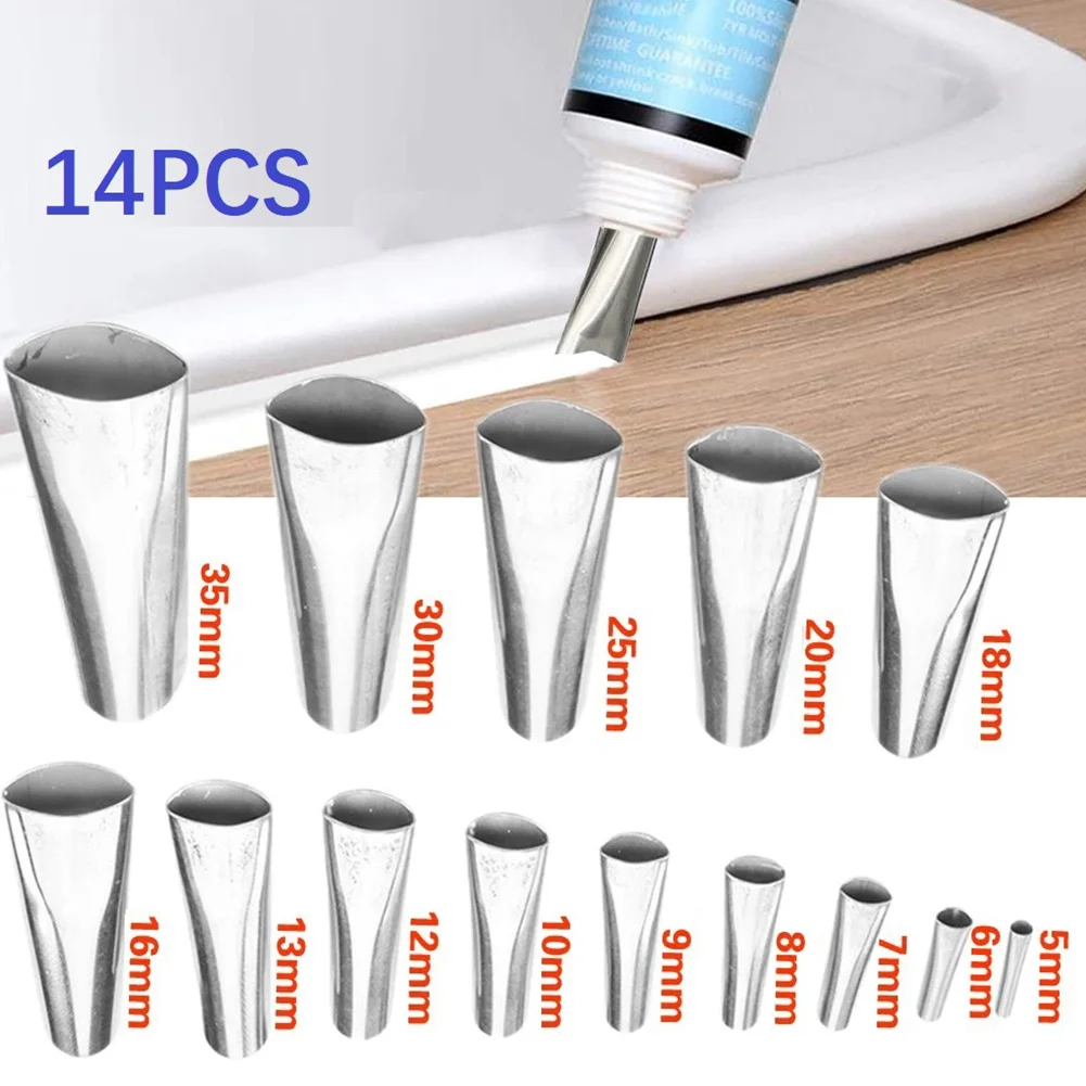 

14pcs Stainless Steel Caulking Nozzle Applicator Caulking Finisher Glue Silicone Sealant Finishing Tool Kitchen Bathroom Joint