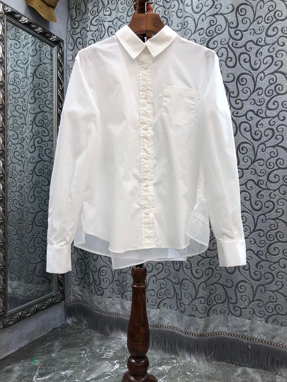 

2022 new women Fashion Lapel Single Pocket Decorative Solid Color Long Sleeve Versatile Top Shirt 504