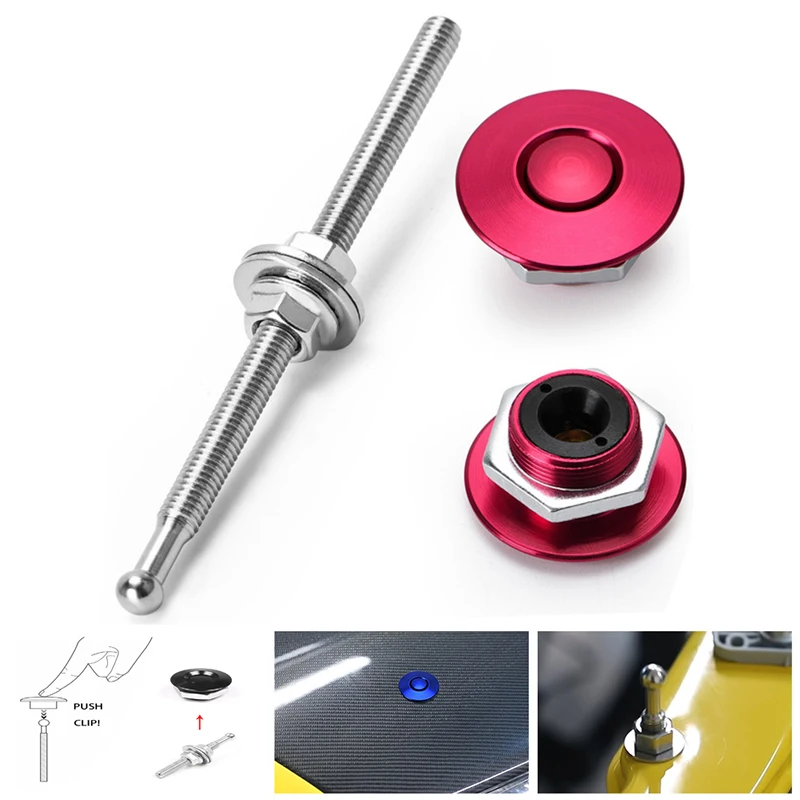 

1.25" Universal Style Push Button Billet Hood Pins Lock Clip Kit Hood Pin Kit For BMW ect Car Quick Pins Aluminum