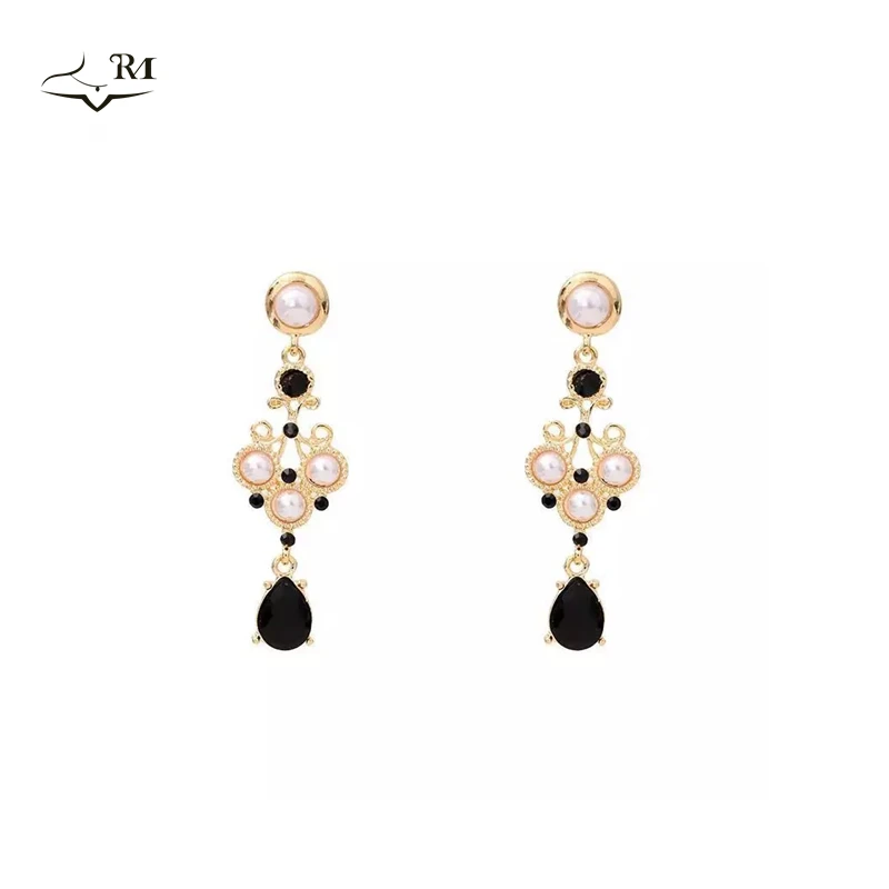 

Vintage Pearl Earrings Black Earrings for Women Pearl Drop Earrings Teardrop Chandelier Long Dangle Earrings Baroque Earrings