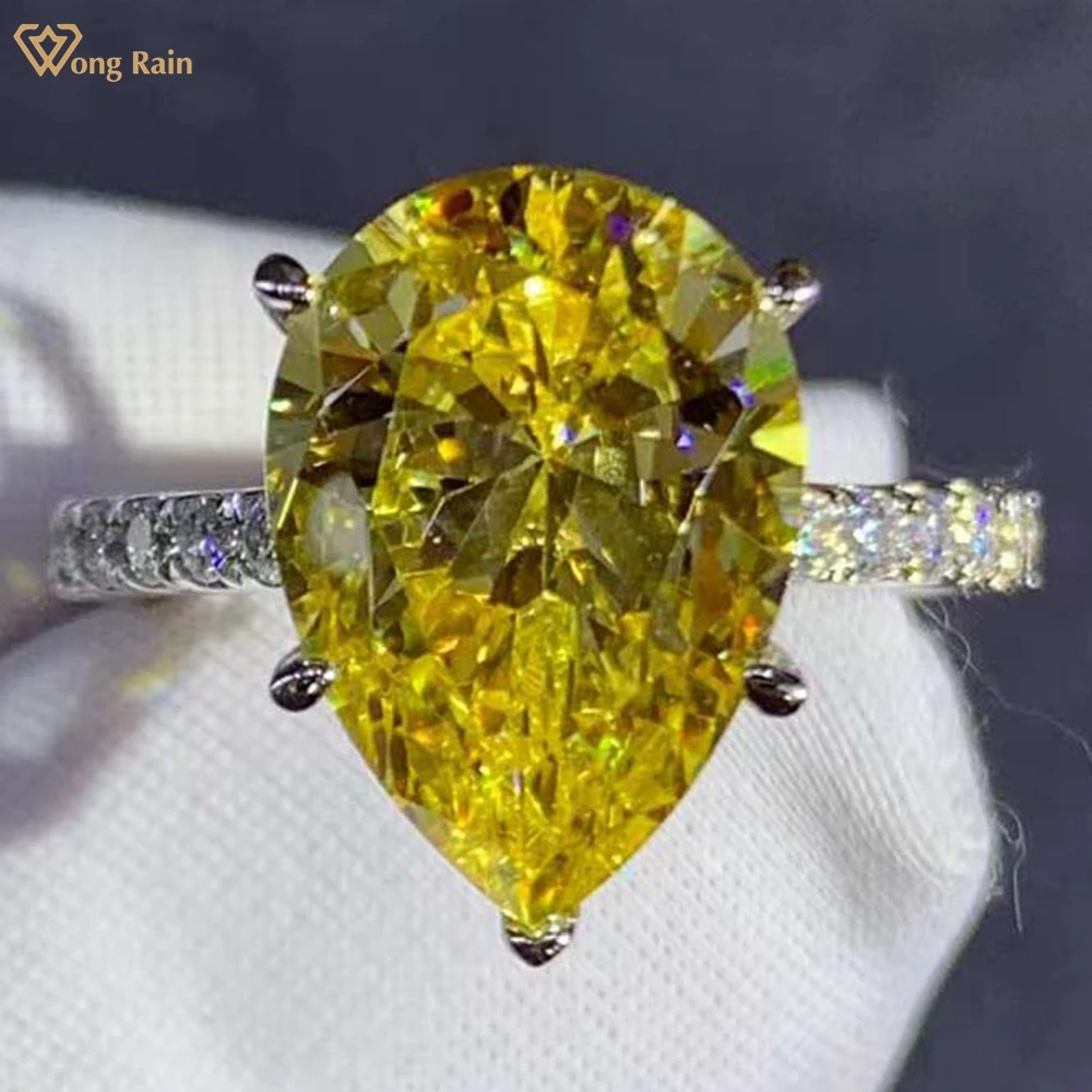 

Wong Rain Classic 100% 925 Sterling Silver VVS 3EX Pear Cut 6CT D Color Created Moissanite Women Ring Engagement Fine Jewelry