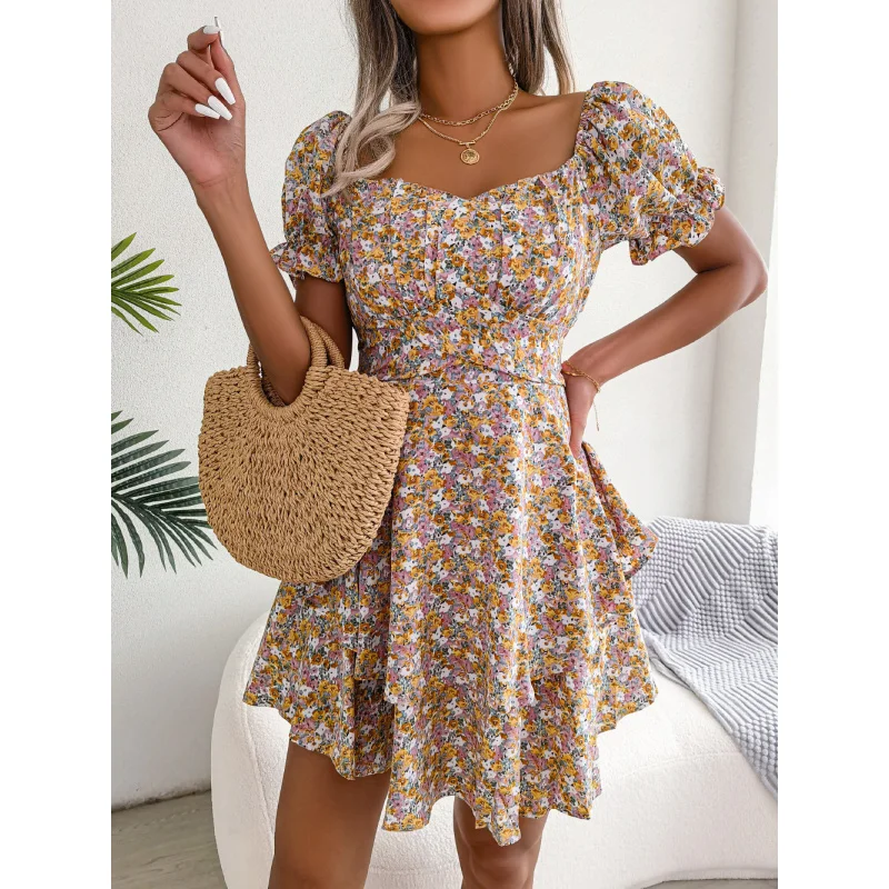 InsWind Real shot2024весна-лето элегантное платье с цветочным принтом на шнуровке