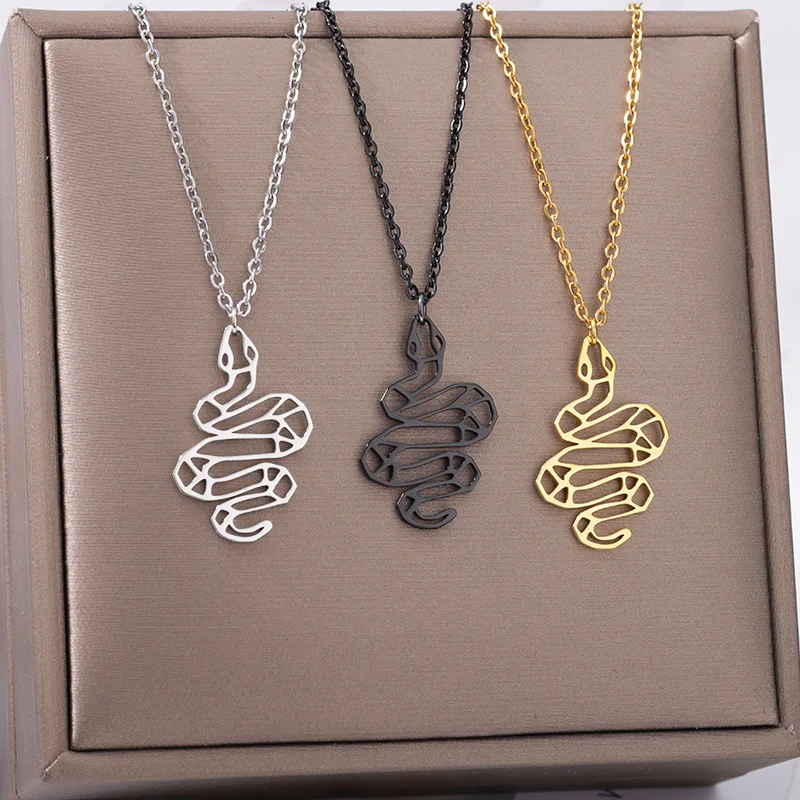

Hollow Snake Necklaces For Women Men Gold Color Stainless Steel Pendant Necklace Male Female Neck Chain Jewelry