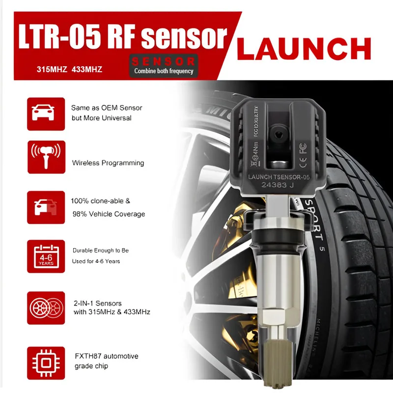 Фото LAUNCH X431 LTR-05 РЧ-датчик 2в1 315 МГц/433 МГц LTR-V Алюминиевый датчик TPMS Инструменты для ремонта шин Сканер TSGUN Тестер давления в шинах №3
