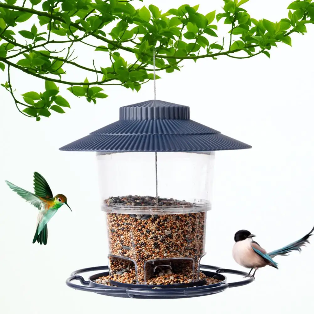 

Classic Plastic Food Container Hanging Bird Feeder Tray Garden Decor Bird Supplies Pet Feeder Transparent Round Shaped With Roof
