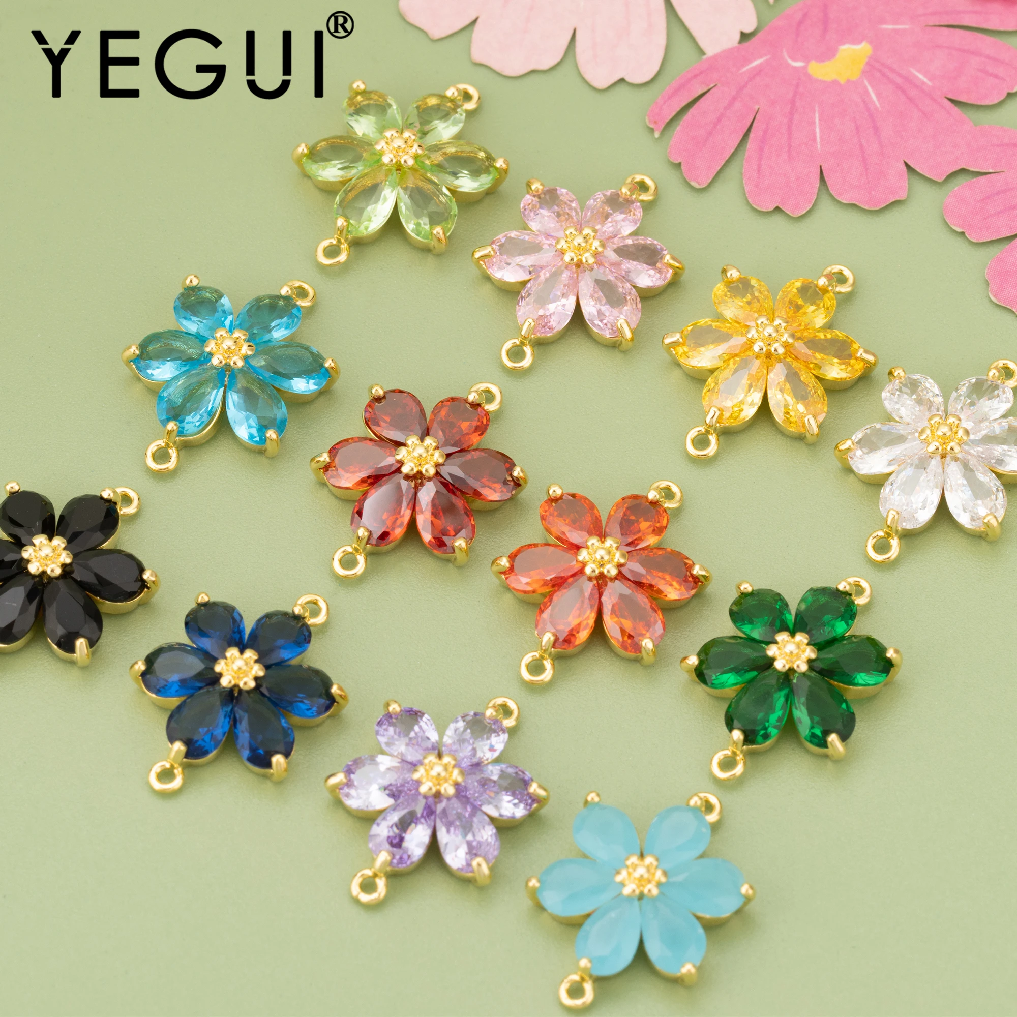 YEGUI MF86 ювелирные аксессуары позолота 18 карат медь цирконы форма цветка два кольца