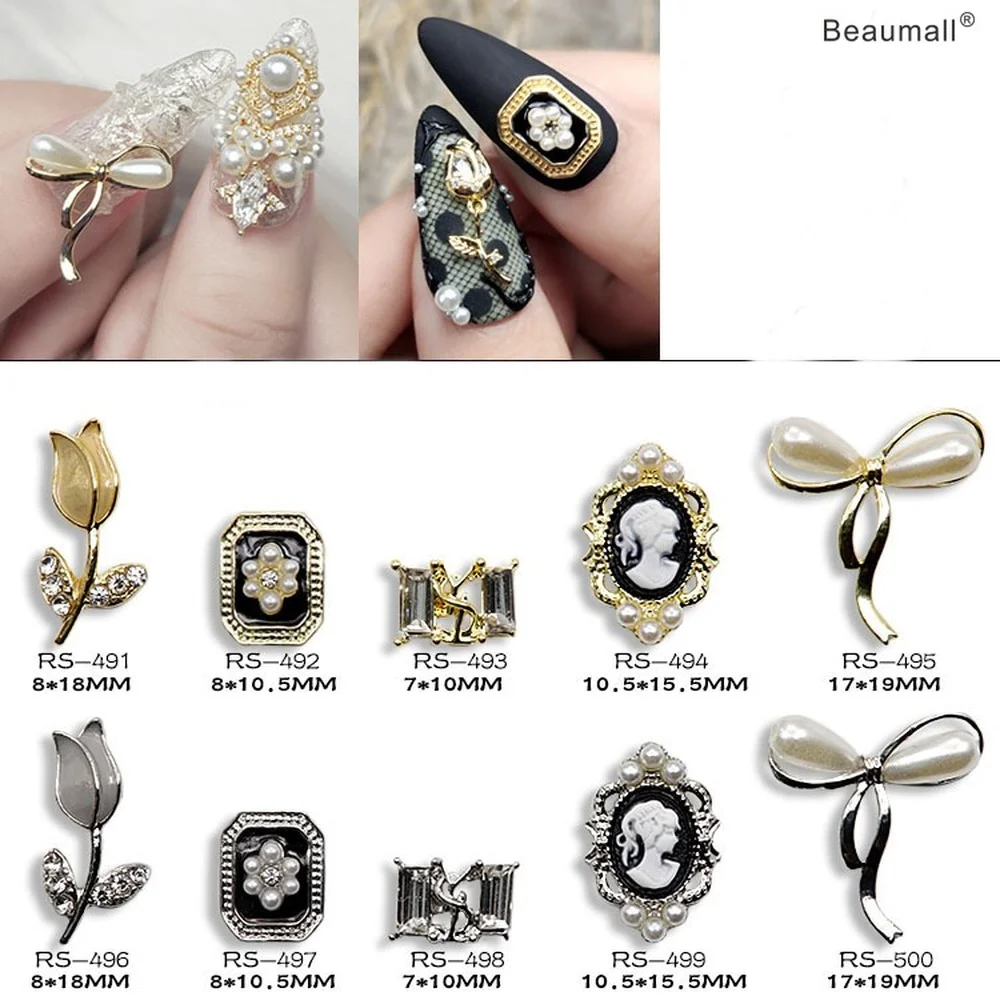 

10pcs/lot, 3d Nail Art Elegant Designs Alloy With Pearls Crystal Rhinestones Nail Tips Beauty