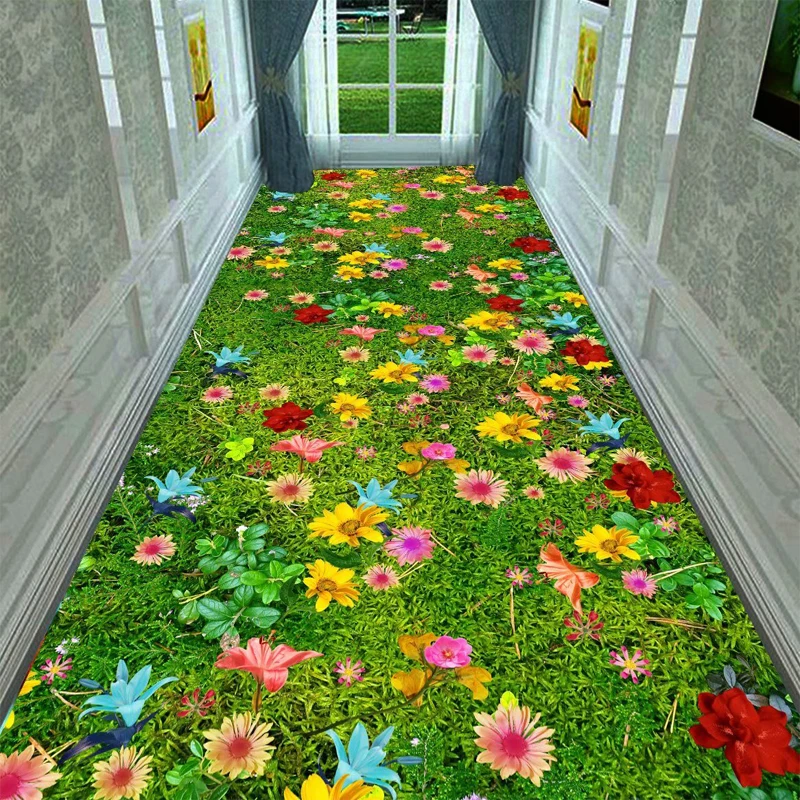 Green Grass Corridor Carpet Hotel Long Corridor Carpet 3D Living Room Area Carpet Kitchen Aisle Mat Home Entrance Hall Mat