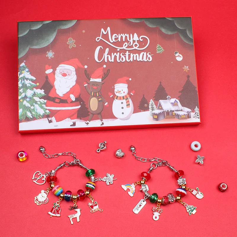 

Christmas Charm Bracelet Making Kit Jewelry Making Supplies Set with Pendant Charms Bracelets and Necklace String for Girls