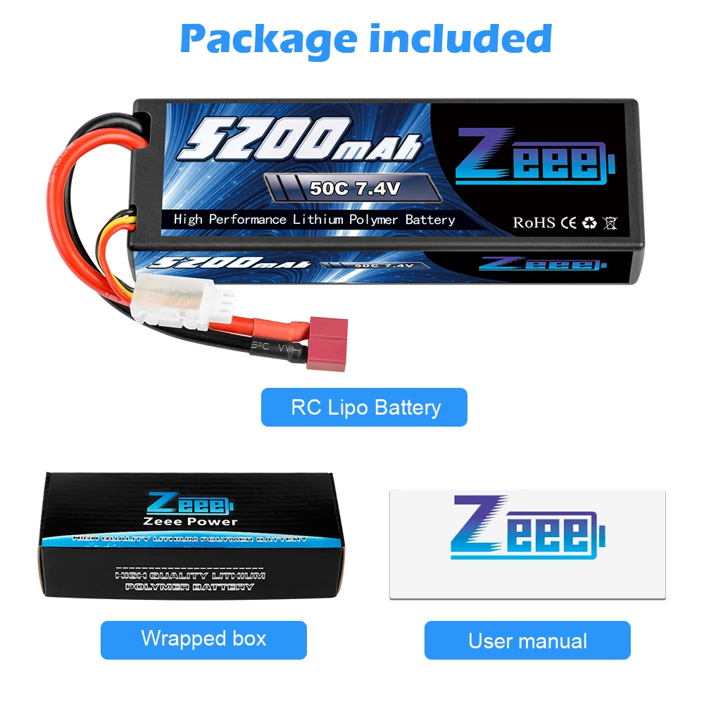 1/2units Zeee 2S 7.4V 50C 5200mAh Lipo Batteries Hard Case with T Plug for RC Drone Truck Helicopter Boat Car Racing Hobby Super images - 6