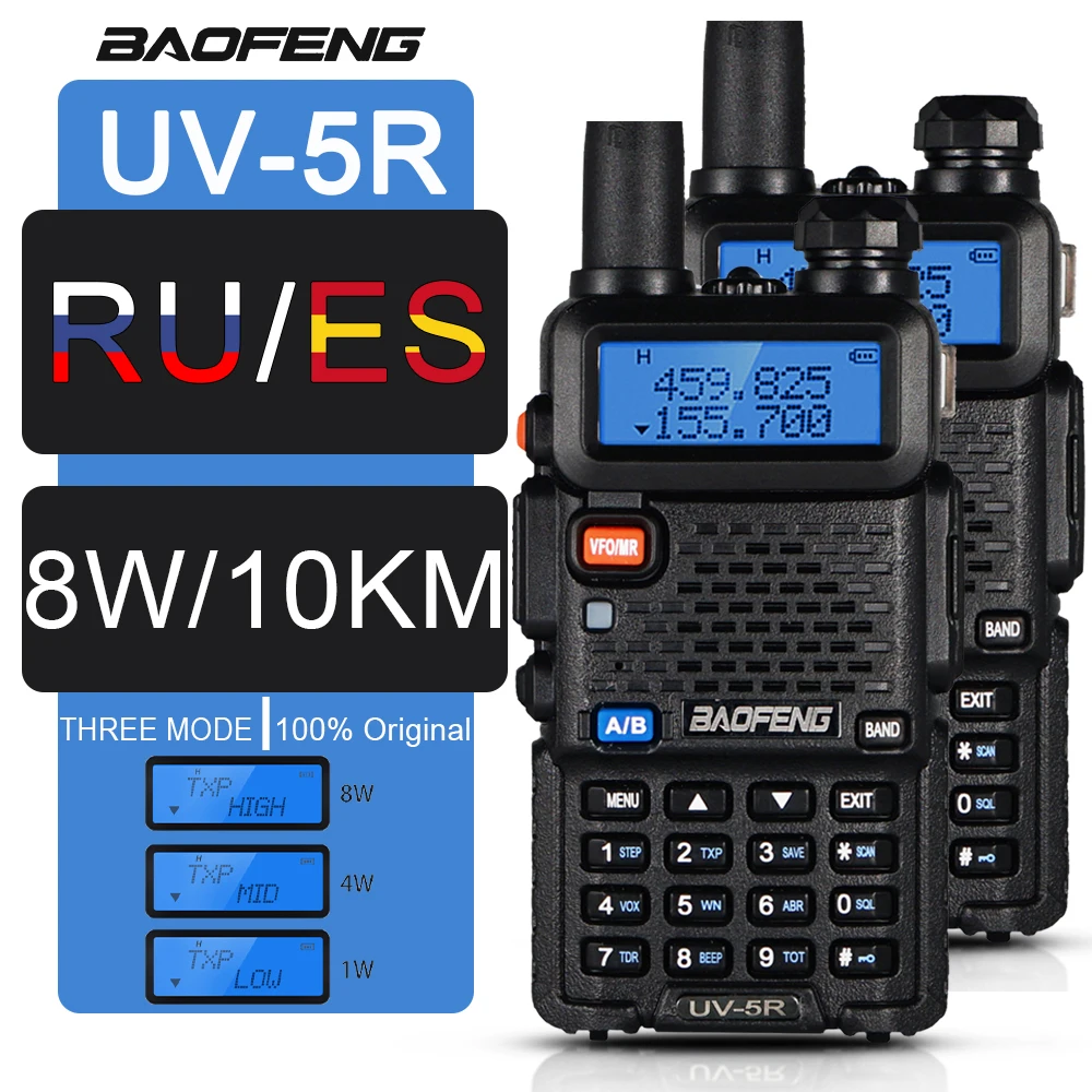 2 Pieces Baofeng UV-5R UHF/VHF136-174/400-520 MHz Dual-Band Two Way Radio 128 Channel Portable Professional 8W Transiver UV5R