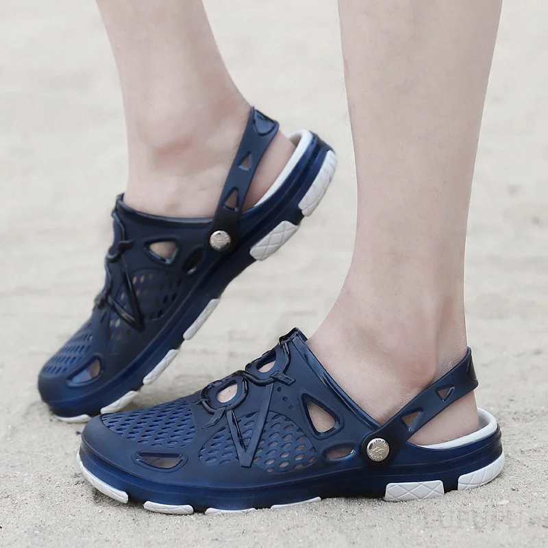 

Мужские летние шлепанцы, дышащие сандалии-Желе, легкие, для пляжа, с дырками, большие размеры 38-45