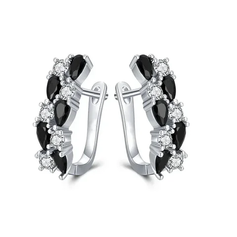 Хуитан черные и белые серьги-кольца с цирконием
