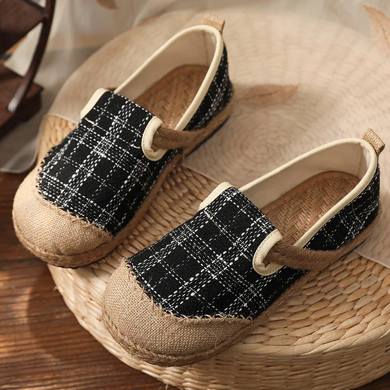 

2022 Scottish Plaid Retro Single Shoes Ethnic Style Cotton and Linen Breathable Soles All-match Chinese Style Women's Shoes