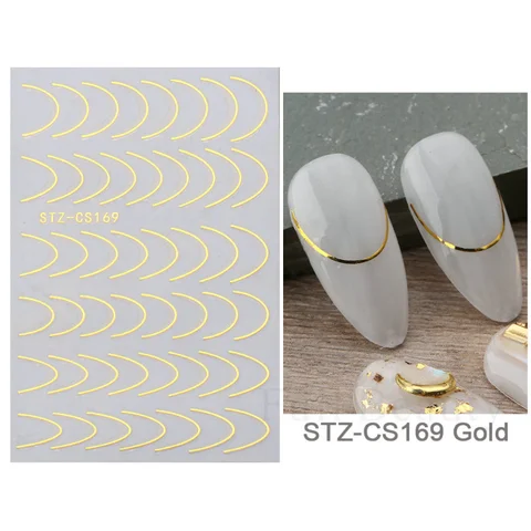 Изогнутые полосы линии 3D наклейки для ногтей Золотая белая вихревая лента Французский маникюр минималистичный слайдер наклейка металлический дизайн ногтей CHSTZCS169