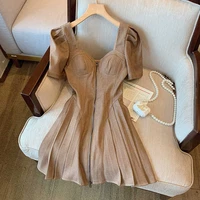 brown vintage dress zipper dress summer 2022 chocolate camisole sexy skinny elegant chic female clothes a line casual dress