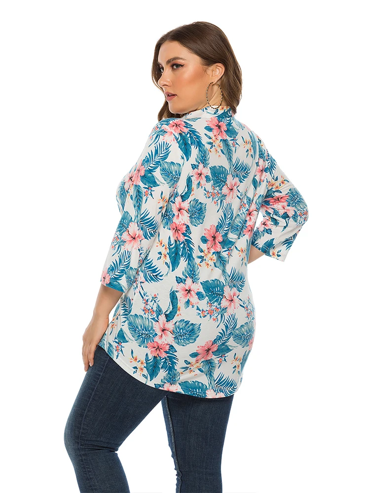 2022 Plus Size Women Clothing Summer Casual Flowers Print T Thirt O Neck For Women's Tunic Peplum Fashion Tops Blouse Tee
