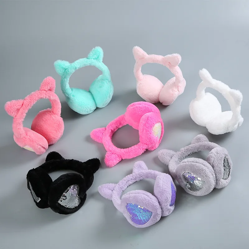 

Autumn Winter Cute Earmuffs Women Girls Love Fur Headphones Earmuffs Ear Bag Warm Comfortable Ladies Unisex Solid Color Thick