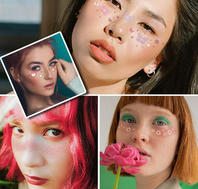 

New Temporary Tattoo Stickers Cartoon Sweet Makeup Party Face Stickers Decals Cosmetic Freckle Decoration Body Art Fake Tattoos