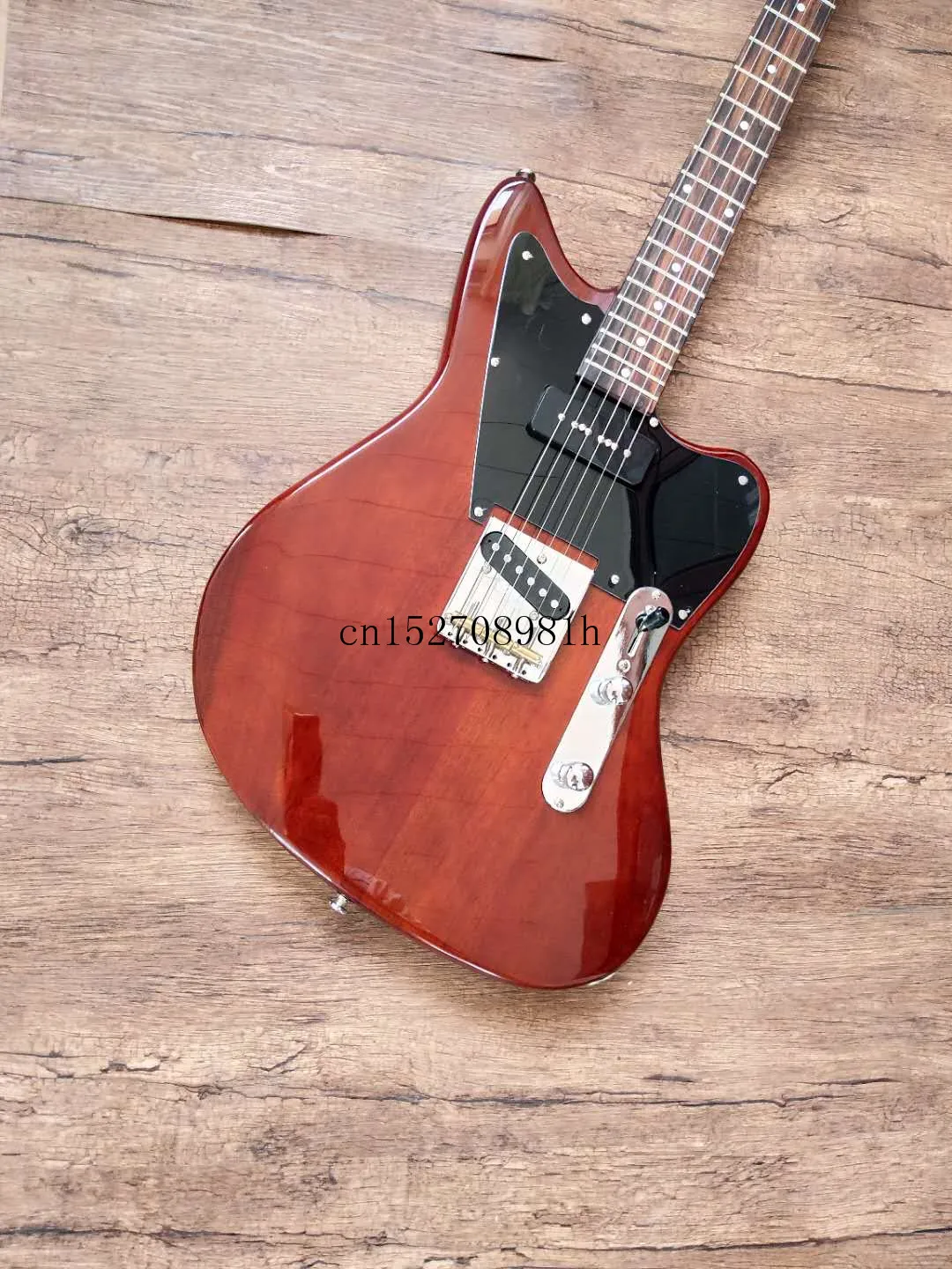 

China made high-end custom 6 string electric guitar, brown body, chrome accessories, Jaguar body, TV star accessories, free ship