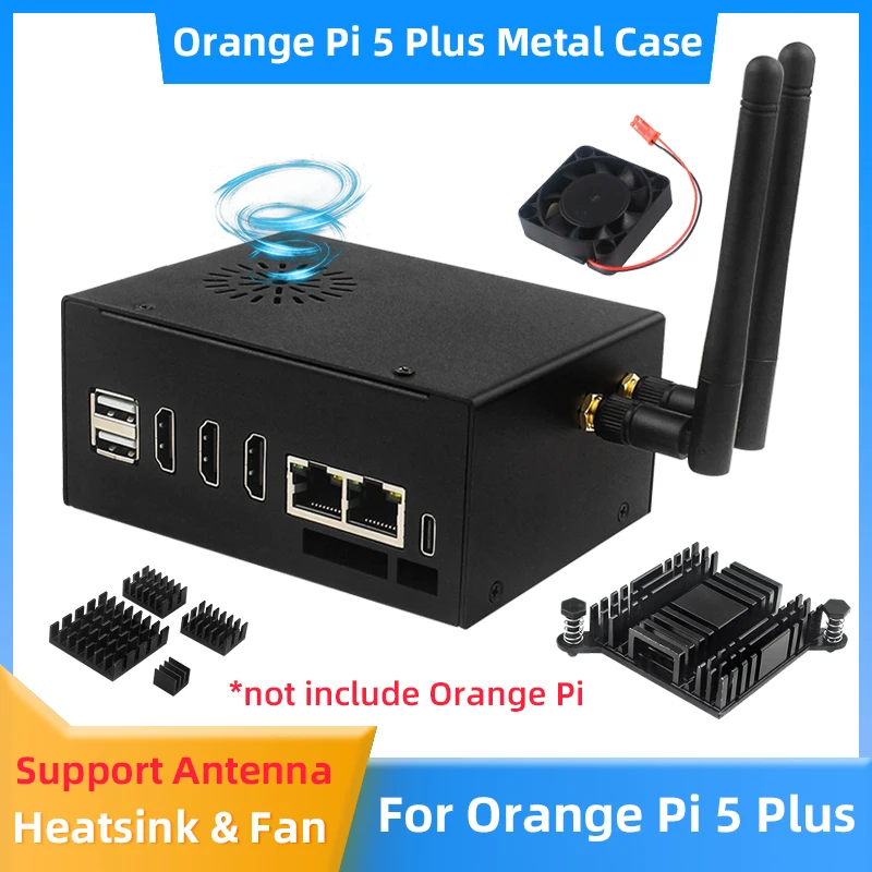 Оранжевый Pi 5 Plus металлическая фотовспышка с вентилятором, поддержка антенны, дополнительный алюминиевый радиатор питания, WiFi BT Moudule для OPI 5 Plus