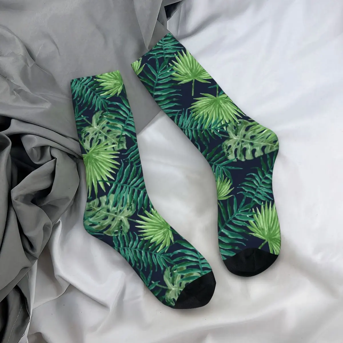 

Tropical Leaf Jungle Socks Palm Leaves Print Matching Pretty Mid Stockings Large Chemical Fiber Teenage School Socks