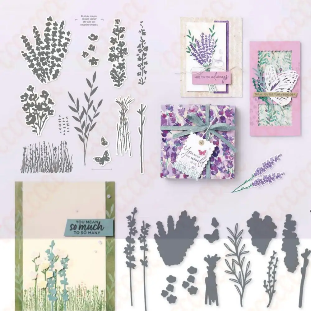 

New Lavender Plant Clear Stamps Metal Cutting Dies for Decorating Scrapbook Diy Paper Gift Card Album Mould Embossing Craft