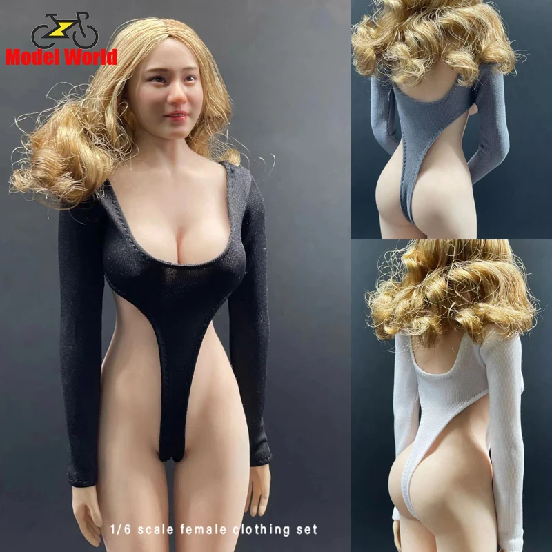 Соблазнительная Женская одежда в масштабе 1/6 эластичное боди с глубоким вырезом