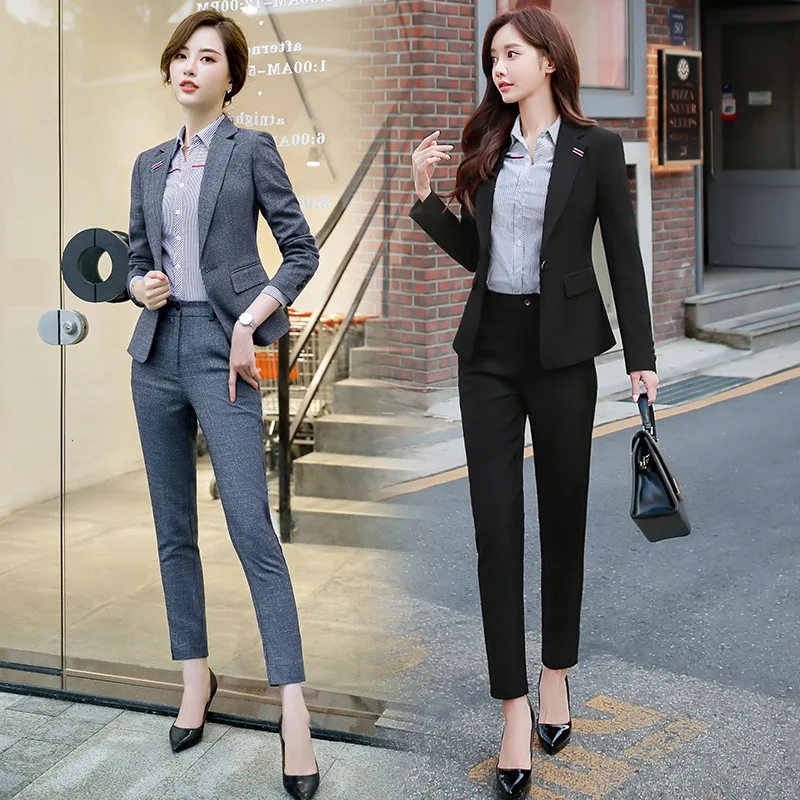 1808 пиджак женский деловой костюм серый Женская Корейская рабочая одежда с