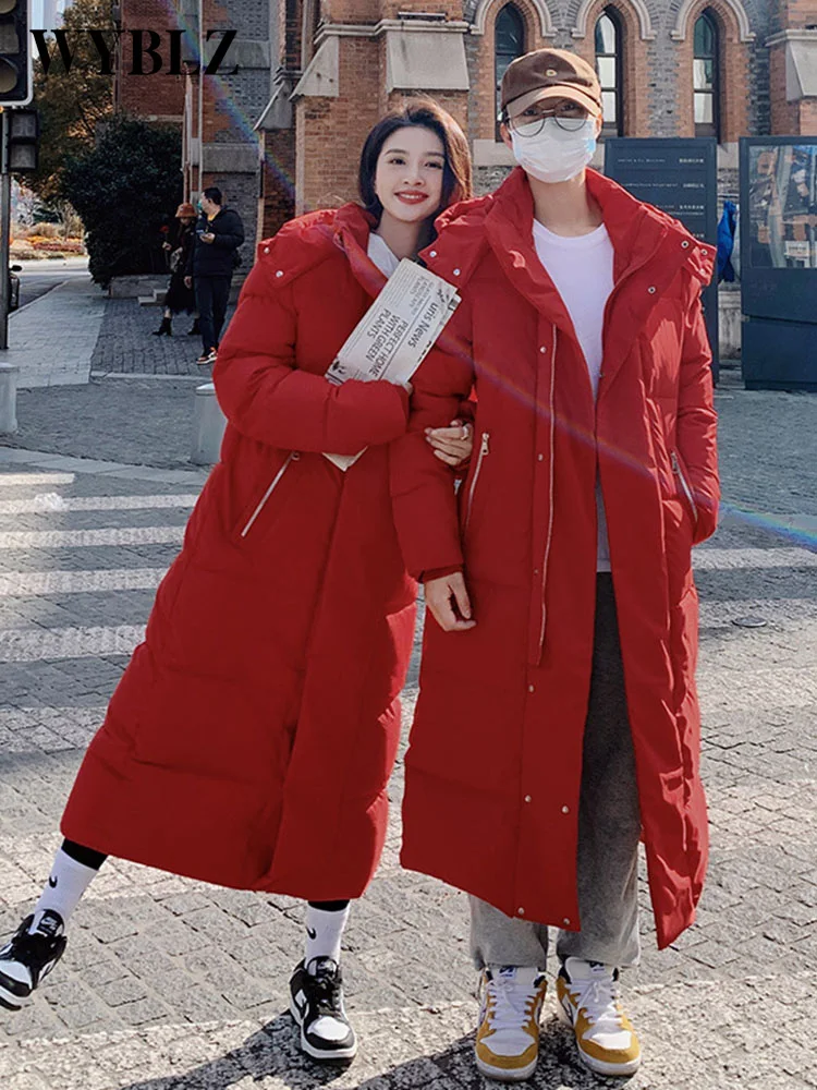 WYBLZ Winter Long Jackets Coats Men Women Parkas Fashion Hooded Cotton Padded Coat Thicken Warm Down Jacket Women's Long Parkas