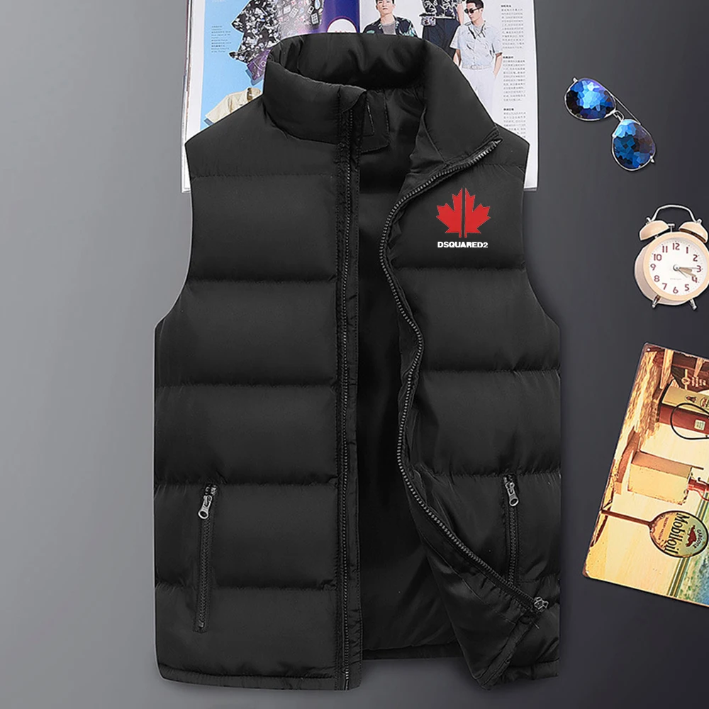 

Winter Men's Jackets Fashion Sleeveless Zipper Coat Casual Stand Collar Dsq Logo Printed Waistcoat Outdoor Solid Color Warm Vest