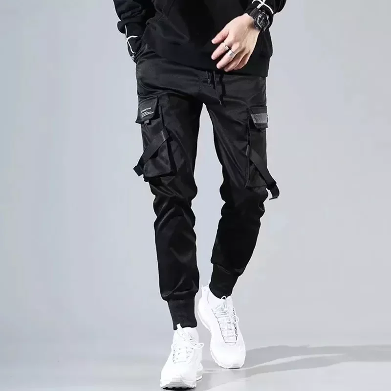 

New2022 Fashion Ribbons Harem Joggers Men's Cargo Pants Streetwear Casual Pockets Track Pants Male Hip Hop Trousers