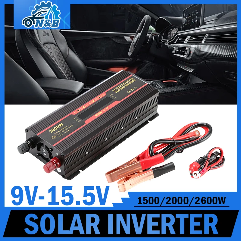 

Solar Corrected Sine Wave Inverter 2USB Vehicle Transformer 1500W/2000W/2600W With Display DC 12V To AC 220V