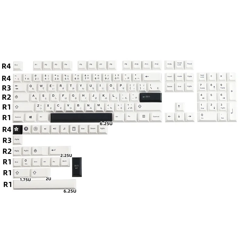 Minimalist black and white Japanese root keycap cherry height pbt sublimation for cherry MX switch mechanical keyboard