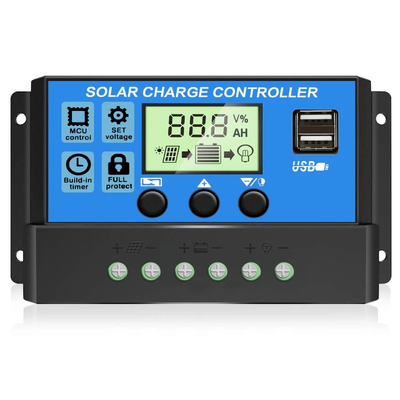 10A/20A/30A Solar Charge Controller Solar Panel Intelligent Regulator Renewable Energy Controller with Dual USB Port