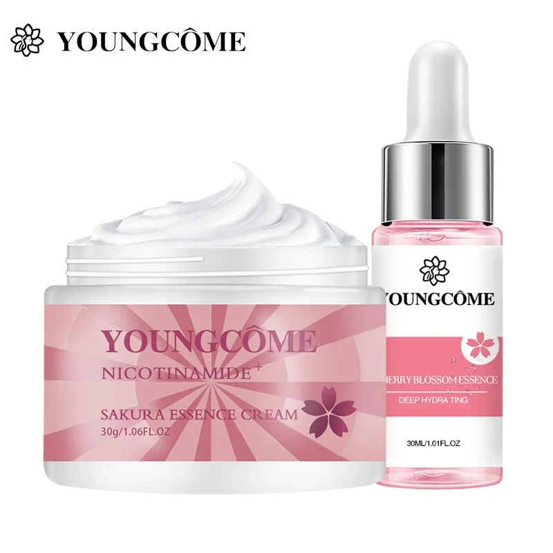 

YOUNGCOME Sakura Serum Collagen Face Cream Cherry Blossom Essence Moisturizing Whitening Shrink Pores Anti-Aging Face Care Set