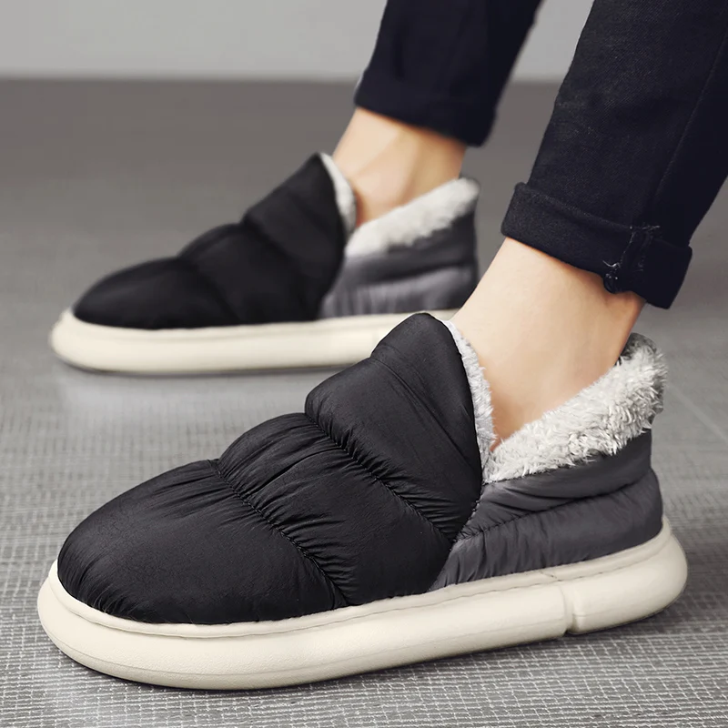 Мужские зимние плюшевые хлопковые тапочки мягкие нескользящие легкие теплые