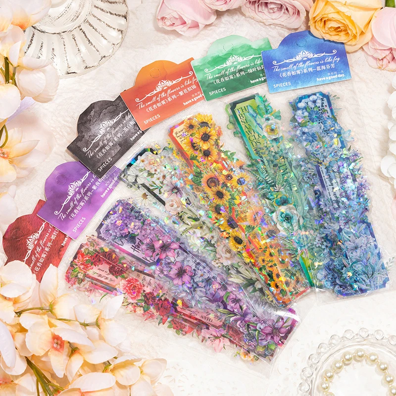 

5Pcs Scrapbook Sticker Stationery Sticker The Fragrance of Flower is Like Fog Series PET Vintage Flower Sticker Label
