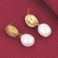 metal stainless steel earring 18 k gold color boho oval pearl korean dangle earrings for women bride luxury fashion jewelry 2022