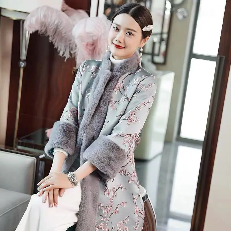 

2023 autumn chinese style traidtional tangsuits tops cehongsam top women elegant hanfu top vintage warm long hanfu coat a790