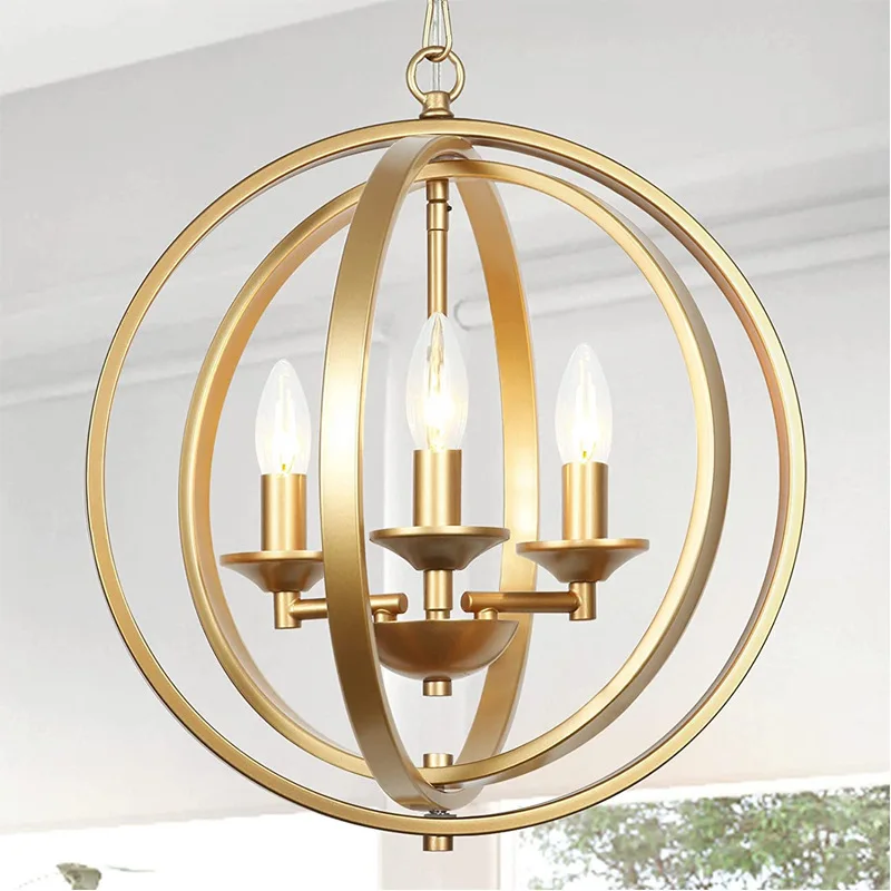 

Gold Chandelier 3 Lights Globe Pendant Light Fixtures Hanging Dining Room Light for Kitchen Island Dining Living Room Bedroo