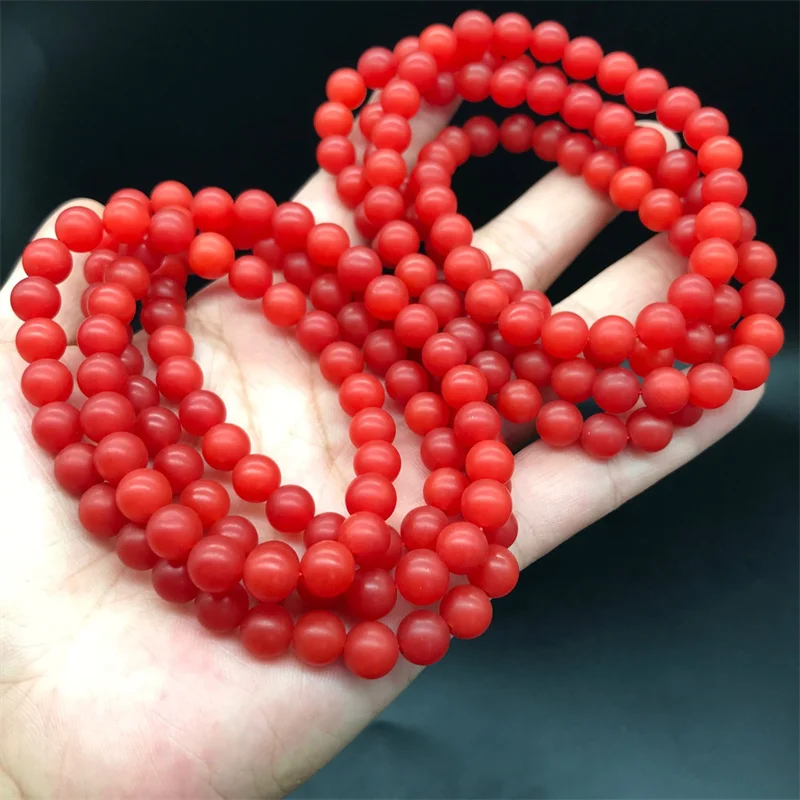 

Natural Red Jades Bracelet 108 Bead Mala Southern Red Agate Elastic Beaded Bracelets Men Women Healing Gemstone Jewelry Bangles